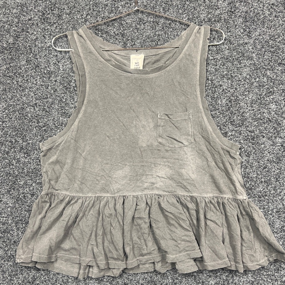 We The Free Tank Top Small Grey Peplum Pocket Cotton Boho Summer Sleeveless